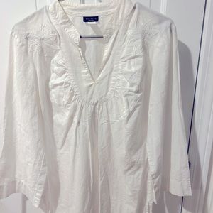 White Floral Embroidered Talbots Tunic Long Sleeve